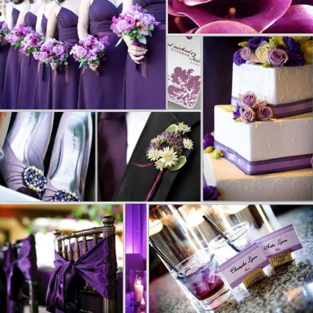 dark purple and white and black and silver wedding cakes